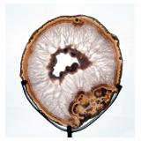 Brazilian Banded Agate Slice On Metal Display Stand, 13.25"