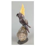 Carved Stone Bird On Smoky Quartz, 8.5"