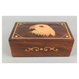 Wood With Eagle Inlay Storage Box With Hidden Sliding Lock And Mystery Rock/Mineral/Gemstone Item In