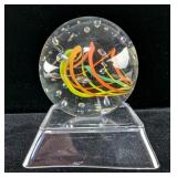Handmade Artist Signed Marble With Inner Core Swirls, Orange, Yellow, And Green And Unique Air Bubbl