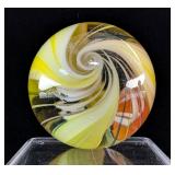 Large Swirl Marble, Yellow, Orange, Blue, 1.75"