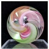 Artist Signed Red Onion Skin Marble And Red, Green, And Purple Swirl Marble