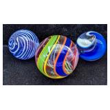 Handmade Multicolored Swirl Marbles, 1.25" And 2x 1"