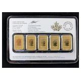 2016 Royal Canadian Mint 1/10 Oz Gold $25 5-Bar Set 