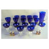 Morgantown Cobalt Ritz Wine Goblets, Champagne Glasses, Pitcher, And Leonard Cobalt Blue Salt & Pepp