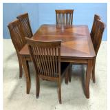 Wood Dining Room Table, 30" x 60" x 42", With 6 Matching Leather Cushioned Chairs, 41" x 20" x 18"