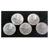 2016 Australia Victory In The Pacific 50-Cent Silver Coins, Qty 5, Each Is 1/2 oz .999 Silver