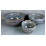 Ribbed Pottery Nesting Mixing Bowls, Qty 3, 11", 9" And 6.5" Diameters