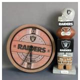 Oakland Raiders Tiki-Tiki-Totem, 15" Tall, And Oakland Raiders Wall Clock 