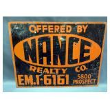 Metallic Nance Realty Co Sign, 18" x 24" 