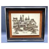 Framed Etched Marble Tile Of Kansas City, Numbered 117/2500, 12" x 14" 