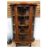 Curved Glass Locking Curio Cabinet With 3 Interior Shelves, Approx 58" x 36" x 15"
