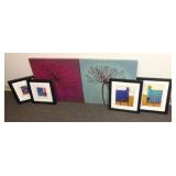 Dandelion Paintings on Canvas, Qty 2, 23.5" x 23.5", Framed and Matted Prints, Qty 4, Frames Measure