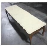 Marble Top Coffee Table, Scalloped Edges, Dovetail Constructed Drawer, 65"W x 16"H