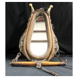 Antique Horse Collar Mirror with Wood Breastplate, Approx 33"L x 23"W