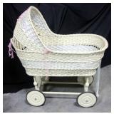 Vintage Wicker Baby Bassinet with Hood, Would Make a Great Photo Prop!