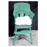 Vintage Traveling Baby Bassinet and Wicker High Chair w/ Caned Seat