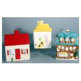 Cookie Jar Lot- Almost Home 1986 Limited Edition Red Roof House, Sherwood Blue Roof House, Yellow Ro