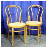 Curved Blonde Wood Chairs with Wicker Woven Seats