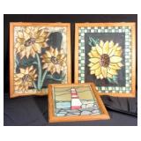 Framed Stained Glass Art- Sunflowers 18"W x 21.5"H, Light House 13"W x 16"H