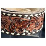 Belt Lot- Ornately Carved Leather Belt w/ Stitching Detail