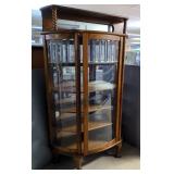Barley Twist Bow Front Curio Cabinet With Mirrored Back, Beveled Glass Accents, Curved Glass Sides, 