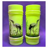 Vintage Custard Uranium Glass Heron Vases