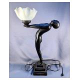 Art Deco "Lean Back Yoga" Table Lamp, 28" Tall, Powers On
