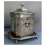 G.R. Collis & Co. Engraved Pierced Biscuit Box, 9" x 7" x 7"