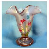 Fenton Hand Painted Ruffled Vase, Signed By George W Fenton, 2004, Hand Painted By M Kibbe And Numbe