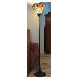 Torchiere 70" Floor Lamp With Stained Glass Shade, Powers On