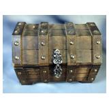 Dresser Boxes Including Rattan, 11" x 12" x 7", Wood Treasure Chest, 7" x 10" x 7" And Metal Accent 