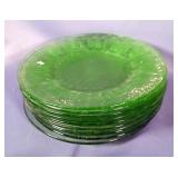 Uranium Glass 9" And 8" Plates, Total Qty 16, Handled Candy Dish And More 