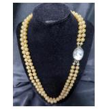 Double Strand Pearl Necklace, Approx 20", With Removable Clasp Which Becomes Cameo Pin, Believed To 