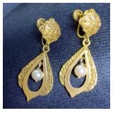 14K Gold Drop Earrings With Screw Back, 1.5" 