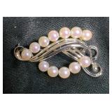 Mikimoto Cultured Pearl Pin, Approx 2" x 1" 
