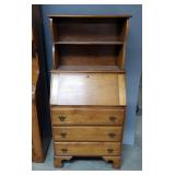 Slant Front Secretary With Open Bookcase Top And 3 Drawers, 58" x 28" x 16"