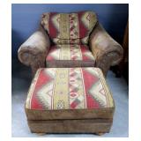 Broyhill Furniture Rolled Arm Chair With Nail Head Trim, 35" x 46" x 39" And Matching Ottoman, 18" x