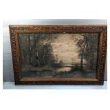 Wahlberg Charcoal Print, Signed, In Gesso Floral Frame Under Glass, 26" x 39"