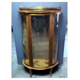 Curved Glass Curio Cabinet With Wood Shelves, 58" x 35" x 15"