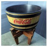 Coca-Cola Poly Ice Barrel On Wood Stand, 32" Tall x 24" Wide