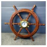 Nautical Theme Table, 19" x 26", Ships Wheel Clock, 23", Wall Wheel, 16" And Titanic Life Preserver 