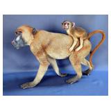 Baboon And Baby Resin Statue, 14" x 18" 