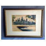 Cambodian Watercolor Artwork, Matted And Framed, 14.5" x 19", Qty 2 