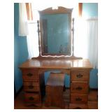 Solid Wood 6 Drawer Vanity / Dressing Table with Tilt Mirror and Matching Stool, 65"T x 44.5"W x 17.