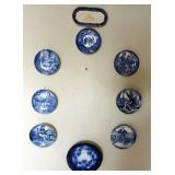 Enoch Wedgewood Blue Delft Ceramic Plates, 4.25" Dia, Qty 4 and Royal Sphinx Maastricht Blue Delft 