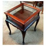 Cabriole Leg Display Side Table with Beveled Glass Inserts, Lift Top, 21.75"T x 18.25"W x 16.25"D