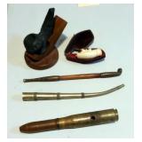 Genuine Meerschaum Pipe Bowl with Carved Dog, Pipe Handle, 20mm Inert Round, Dated 1943