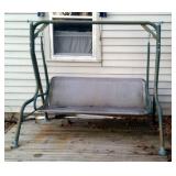 3 Seat Metal Frame Porch Swing, No Canopy, with Pair of Rocking Metal Frame Deck Chairs, Blue Mirror