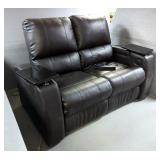 Playback Power Recline Vinyl 2 Piece Movie Sofa With Stainless Steel Cup Holder, Storage And Removab